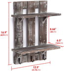 2 Tier Wood Floating Pallet Shelves with 3 Hooks
