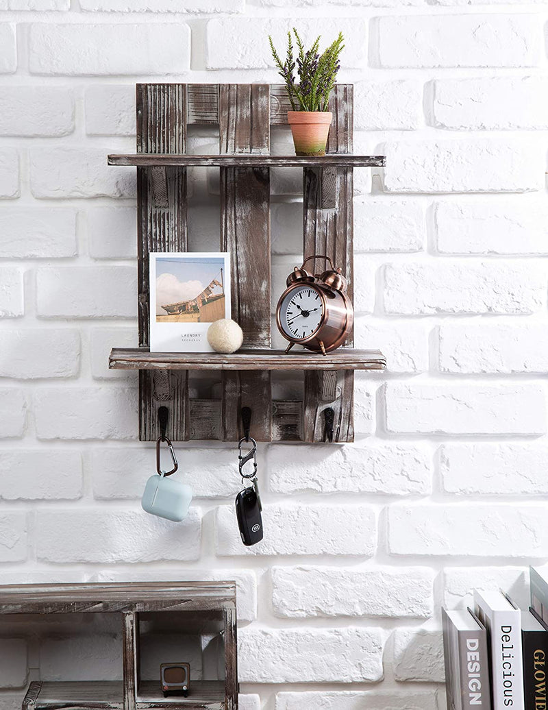 Hanging Shelf Floating Shelves Wall Decor set of 2 W/ Hooks