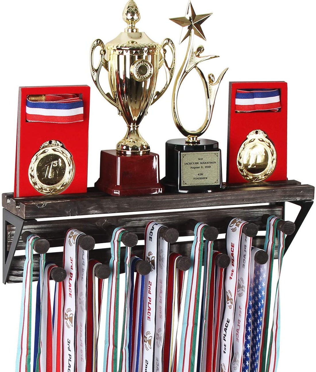 Rustic Trophy Display Shelf with 13 Medal Hangers – J JACKCUBE DESIGN