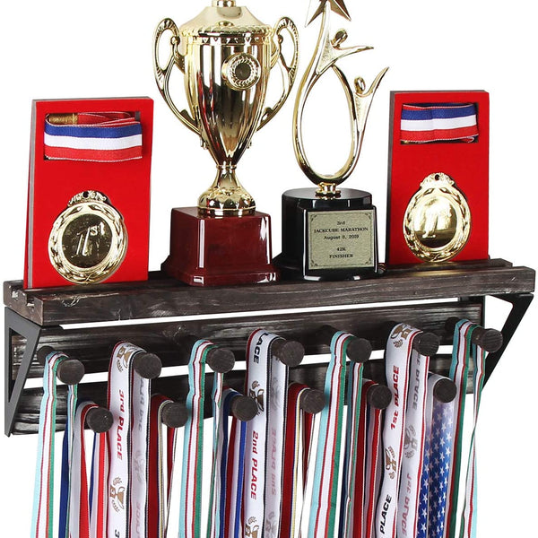 Rustic Trophy Display Shelf with 13 Medal Hangers – J JACKCUBE DESIGN