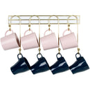 Wall Mounted Coffee Mug Cup Holder Gold Metal Rack- 8 Hooks