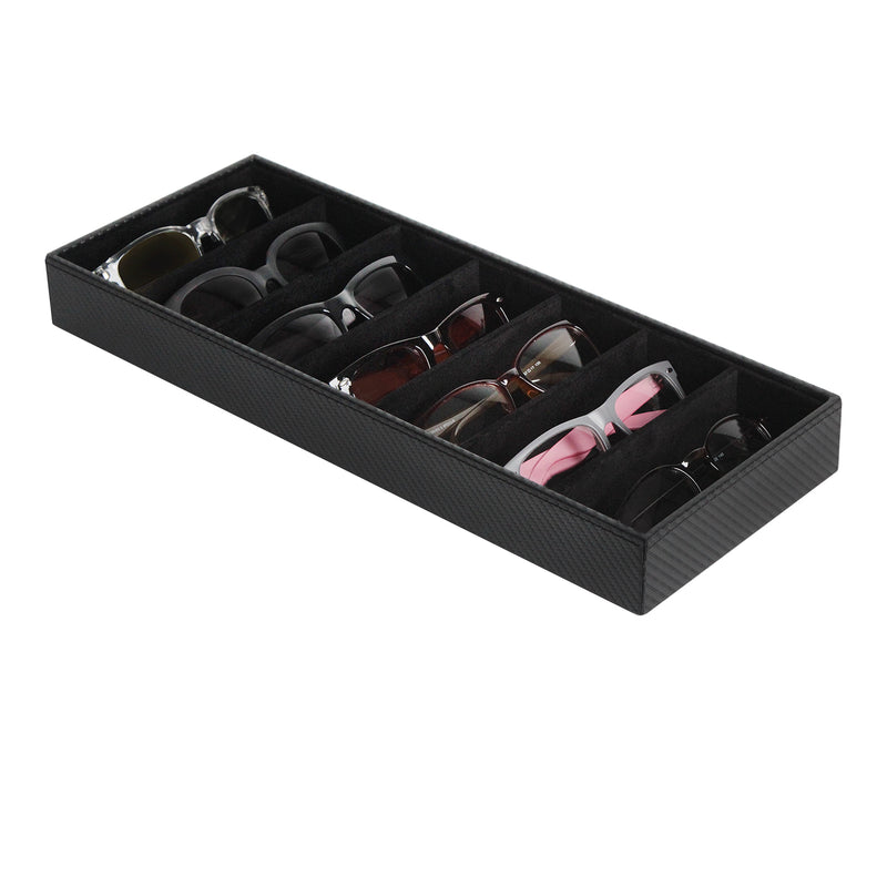 7 Compartment Black Leather Sunglass Organizer