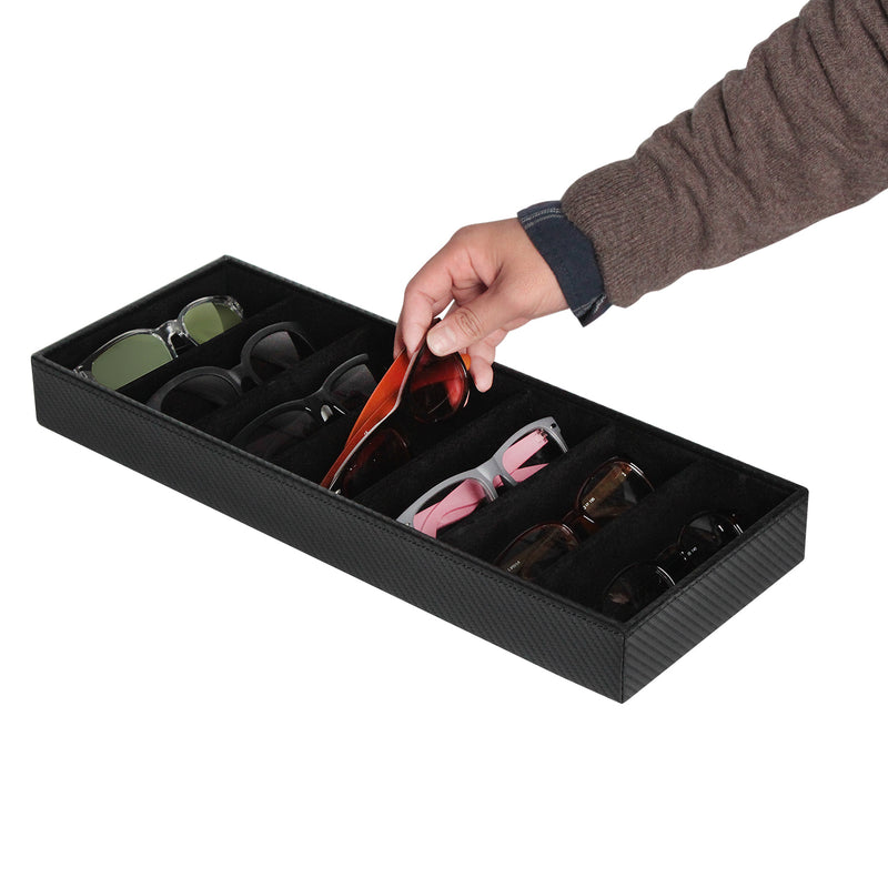 7 Compartment Black Leather Sunglass Organizer