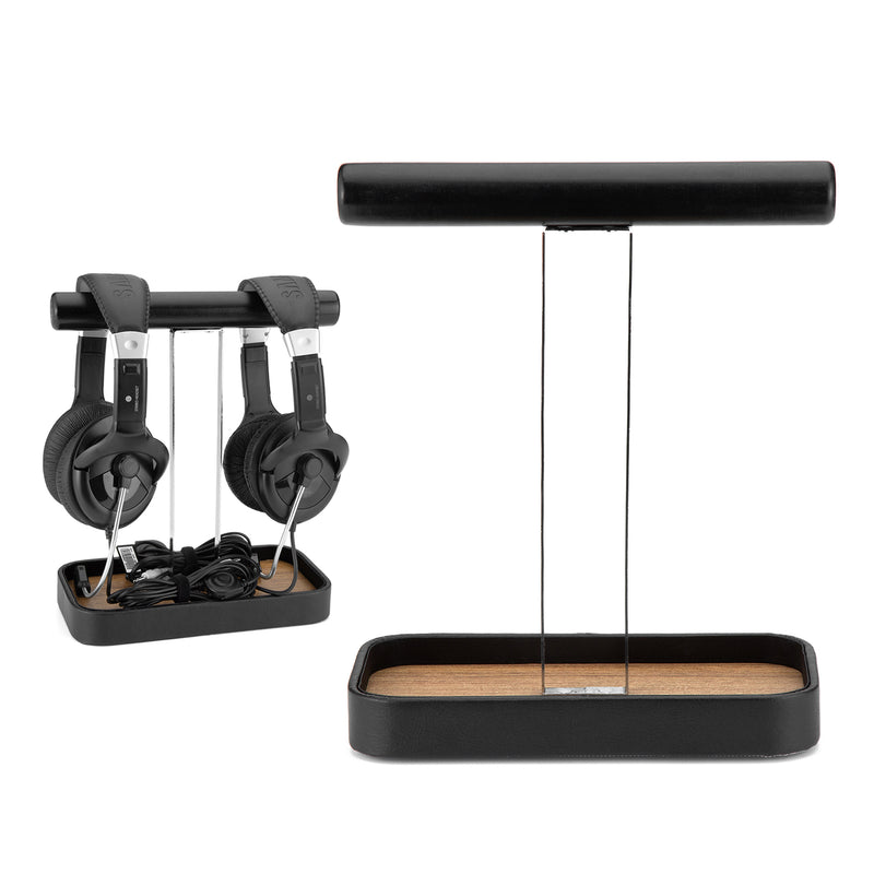Dual Headphone Holder Stand with Cable Holder Tray