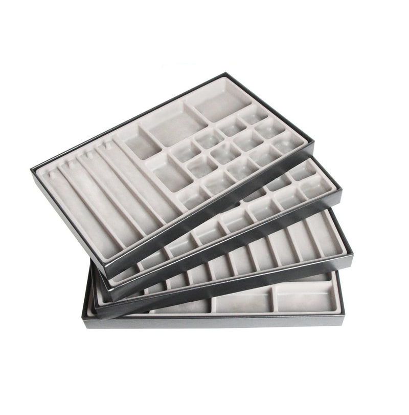 Set of 4 Different Stackable Synthetic Leather Jewelry Tray (Black)