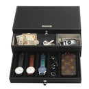 Black Leather Nightstand Valet Tray Storage with Hinged Cover and Drawer