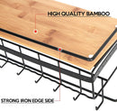 Hanging Jewelry Organizer with 9 Hooks and Bamboo Wood Shelf (Black Metal)