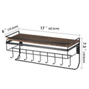 Hanging Jewelry Organizer with 9 Hooks and Toarched Wood Shelf (Black Metal)