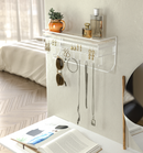 Hanging Jewelry Organizer with 9 Hooks and White Wood Shelf (White Metal)