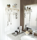 Hanging Jewelry Organizer with 9 Hooks and White Wood Shelf (White Metal)