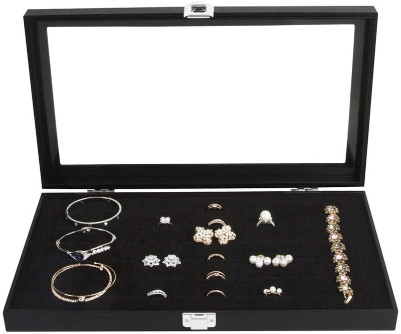 Black Velvet Ring Display Organizer Storage Box- 72 Ring Slots