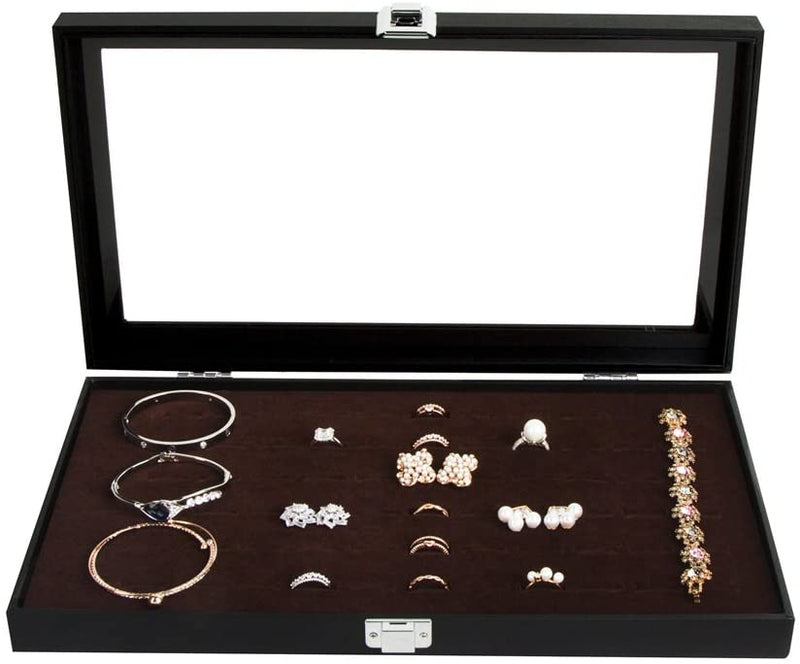 Brown Velvet Ring Display Organizer Storage Box- 72 Ring Slots