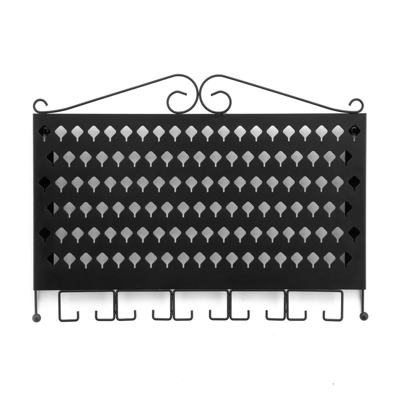 Black Wall Mount Jewelry Organizer with 117 Holes & 12 Hooks