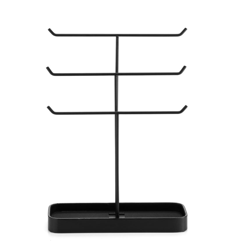 3 Tier Black Metal Jewelry Display Treer Stand with Tray Storage