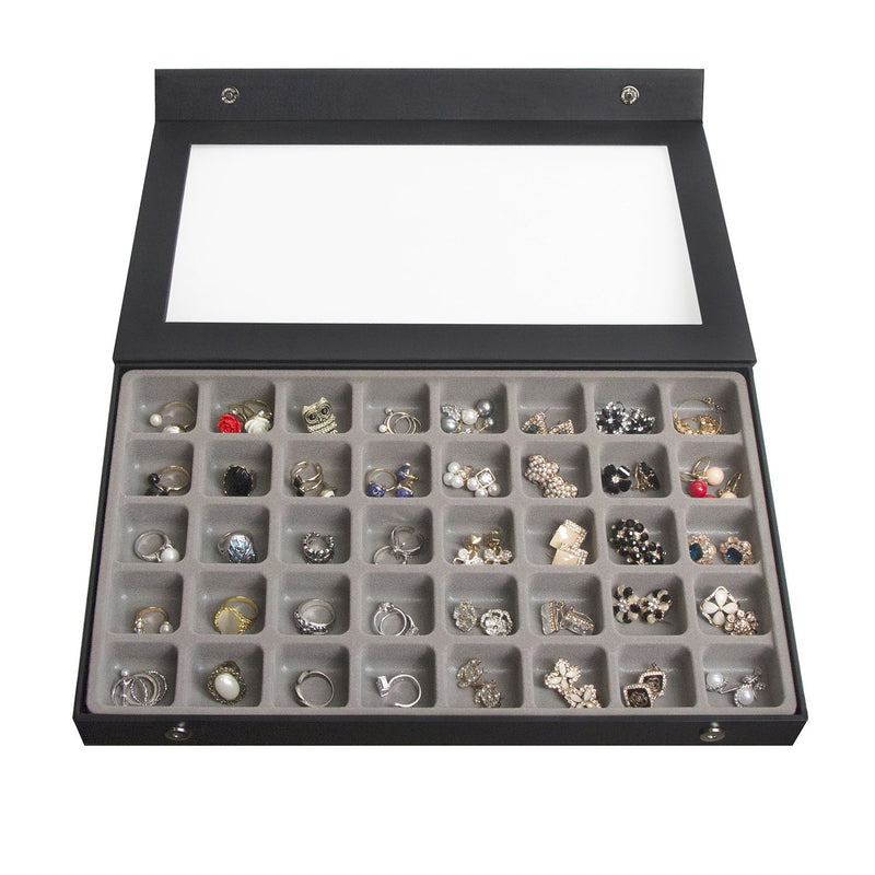 40 Compartments Jewelry Display Storage Box with Acrylic Cover