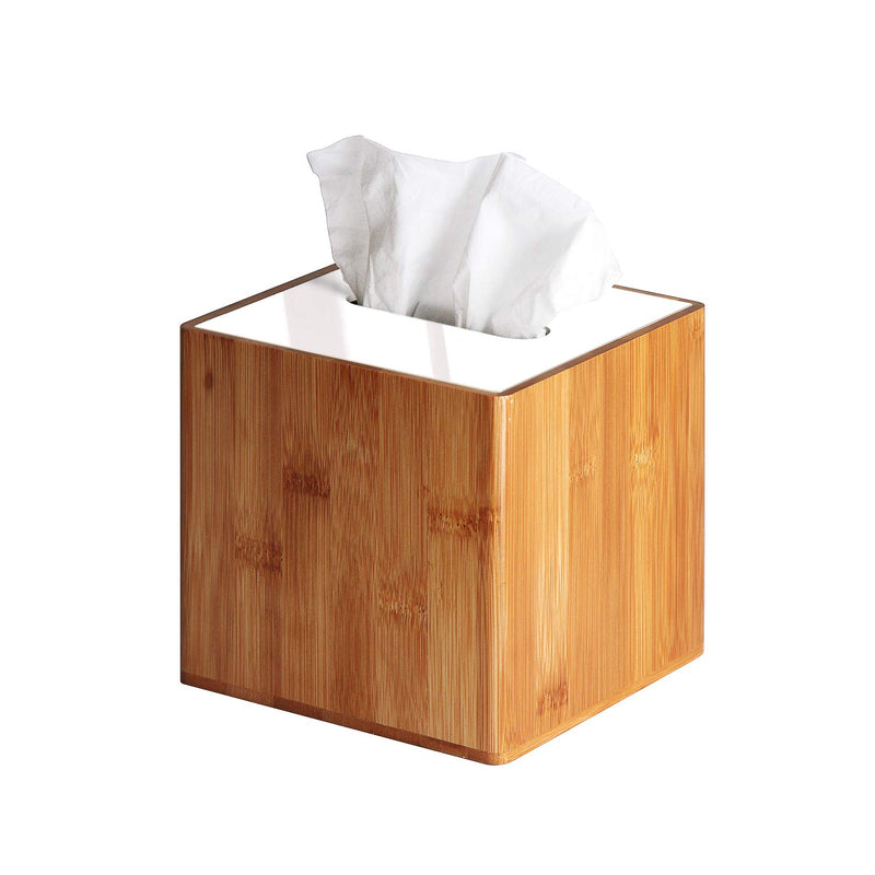 Bamboo with White Acrylic Cover Square Tissue Box Holder