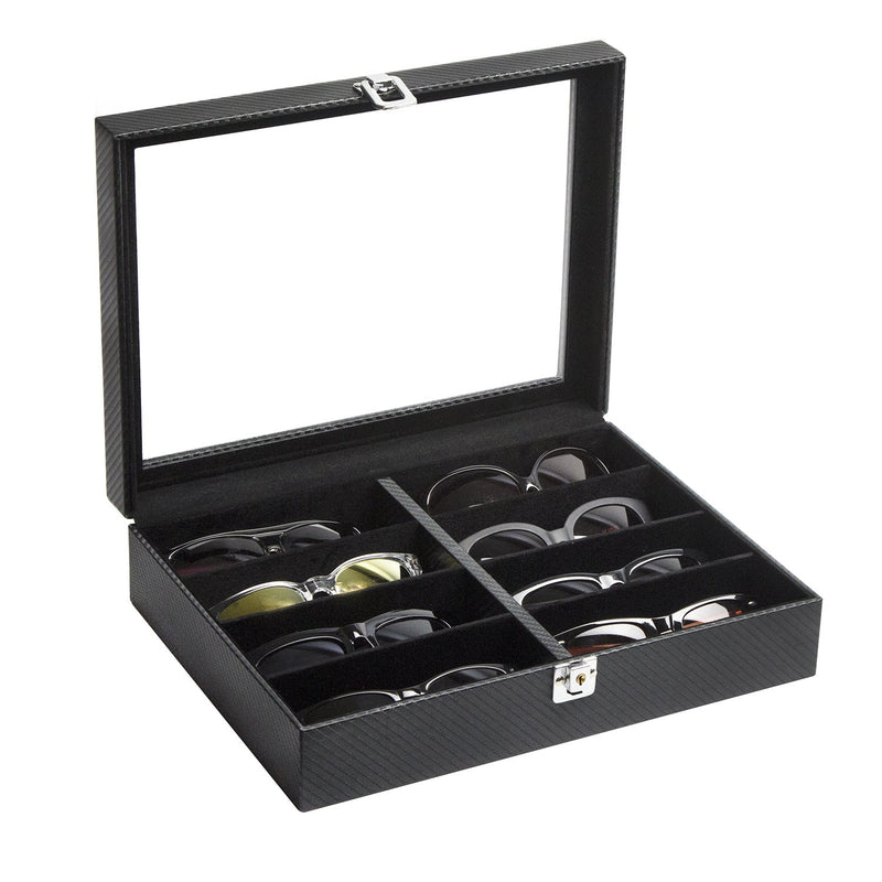 8 Comparment Black Leather Eyeglass Storage Box