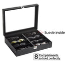 8 Comparment Black Leather Eyeglass Storage Box
