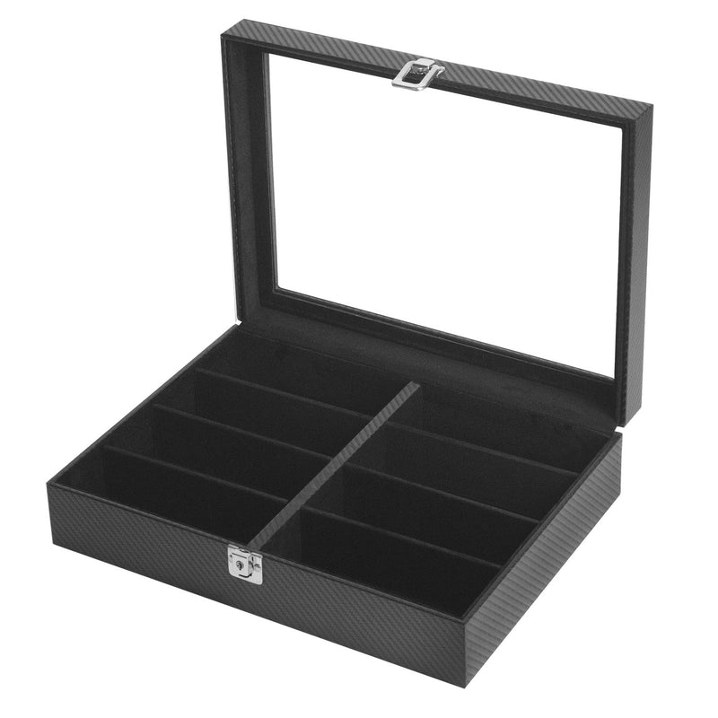 8 Comparment Black Leather Eyeglass Storage Box