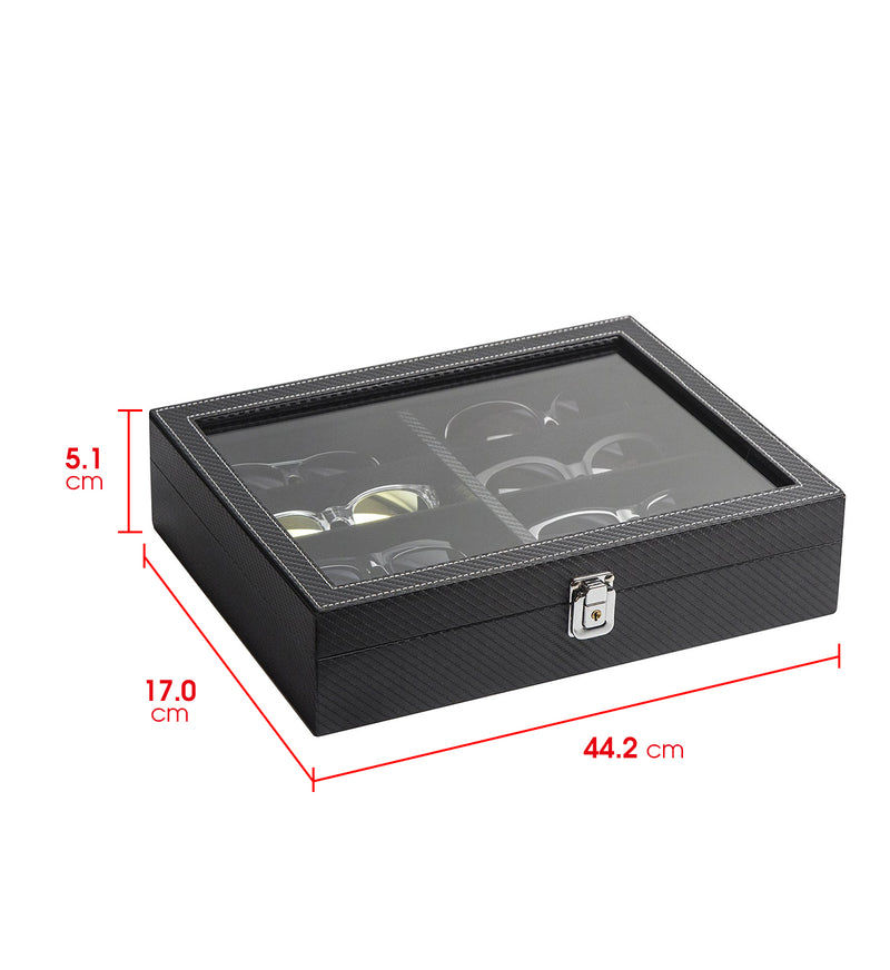 8 Comparment Black Leather Eyeglass Storage Box