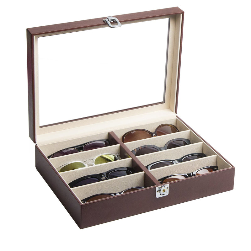 8 Comparment Brown Leather Eyeglass Storage Box