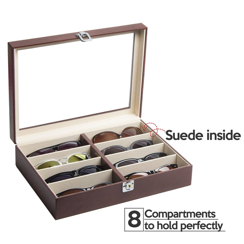 8 Comparment Brown Leather Eyeglass Storage Box