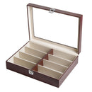 8 Comparment Brown Leather Eyeglass Storage Box