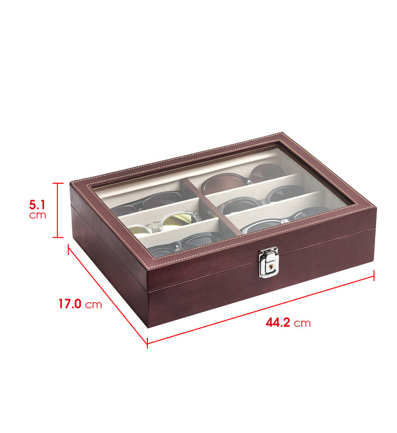 8 Comparment Brown Leather Eyeglass Storage Box