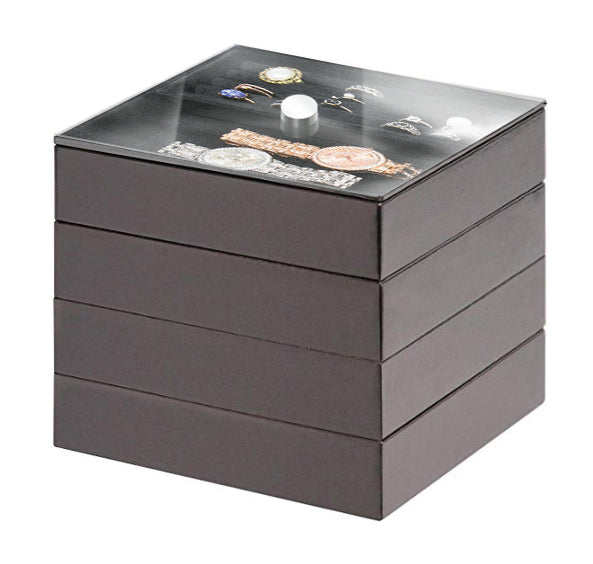 Set of 4 Stackable Jewelry Tray Box with Acrylic Lid