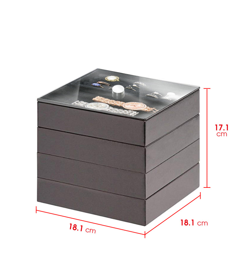 Set of 4 Stackable Jewelry Tray Box with Acrylic Lid
