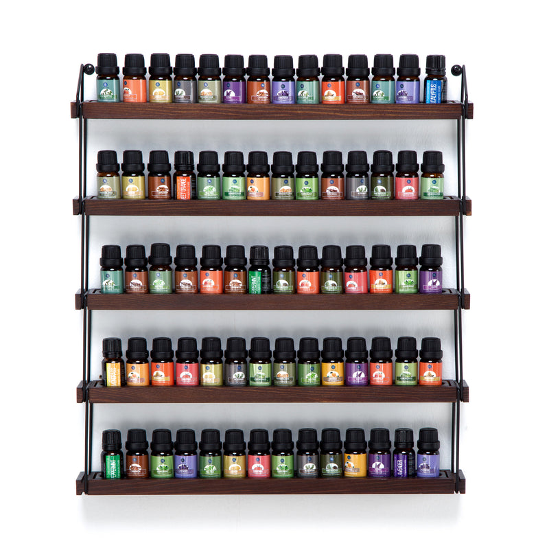 5 Tier Wall Mount Black Metal and Wood Essential Oil Organizer