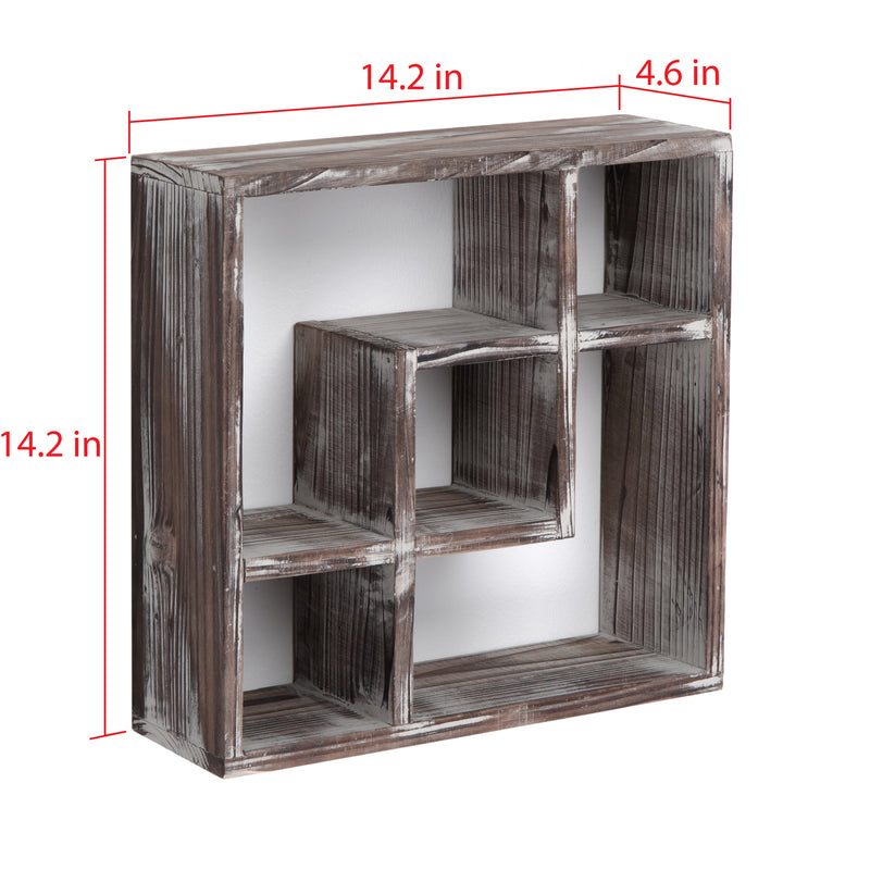 Rustic Wood Cube Storage Shadow Box Display Case (5 Compartments)