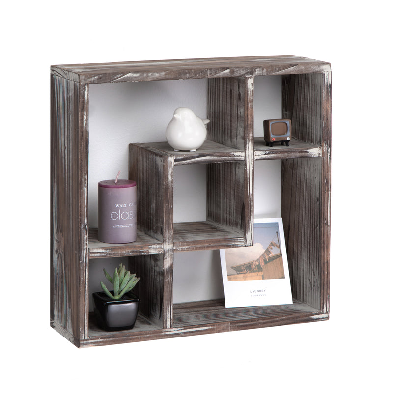 Rustic Wood Cube Storage Shadow Box Display Case (5 Compartments)