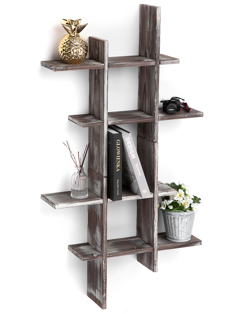 Set of 2 Cube Grid Rustic Wall Mount Shelves (6 Compartments)