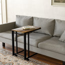 Rustic Wood C Shaped Side Table with Rolling Casters