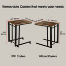 Rustic Wood C Shaped Side Table with Rolling Casters