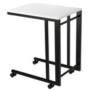 White C Shaped Side Table with Rolling Casters
