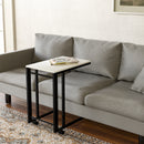 White C Shaped Side Table with Rolling Casters