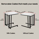 White C Shaped Side Table with Rolling Casters