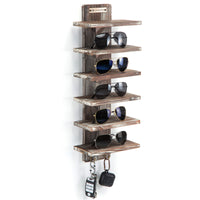 6 Tier Wall Mount Sunglasses Organizer with 2 Hooks