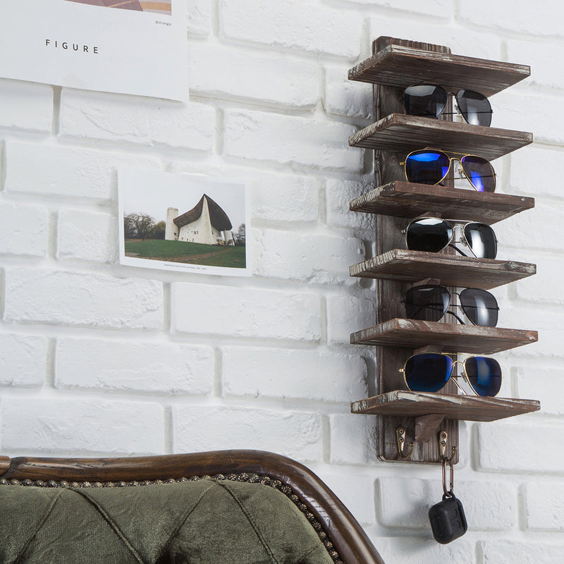 6 Tier Wall Mount Sunglasses Organizer with 2 Hooks