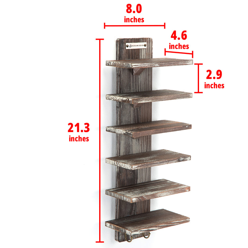 MyGift Rustic Wood Wall Mounted Organizer Shelves w/2 Hooks, 2-Tier Storage Rack