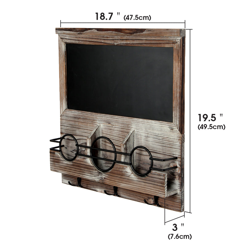 Wall Mount Mail Organizer with Chalkboard & 3 Double Key Hooks