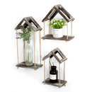Set of 3 Wall Decorative Rustic Wood Frame with Rope Hanging Shelves