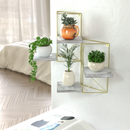 Set of 2 Gold Frame Rustic Wodden Floating Plant Display Shelf