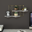 Set of 2 Gold Frame Rustic Wodden Floating Plant Display Shelf