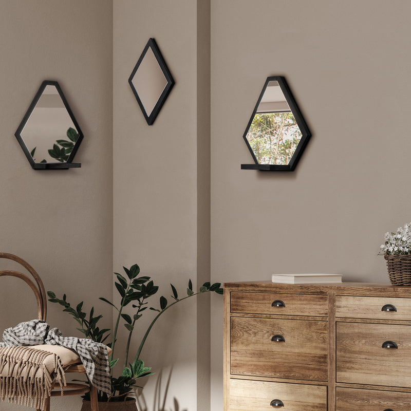 Set of 3 Decorative Mirrors for Wall with Shelf
