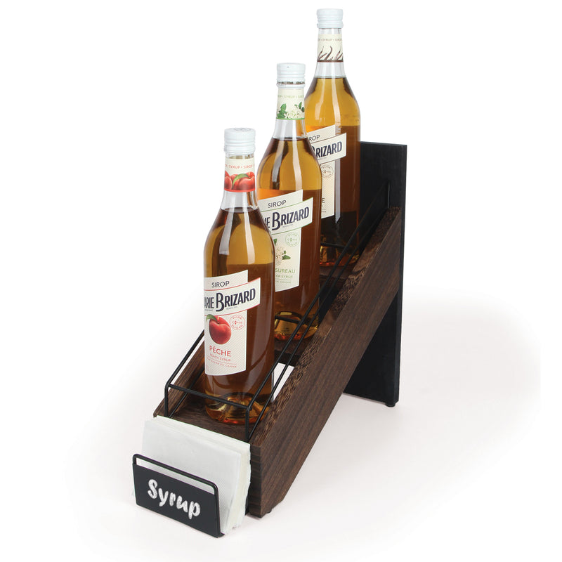 3 Tier Rustic Wood Syrup Bottle Holder with Napkin Storage