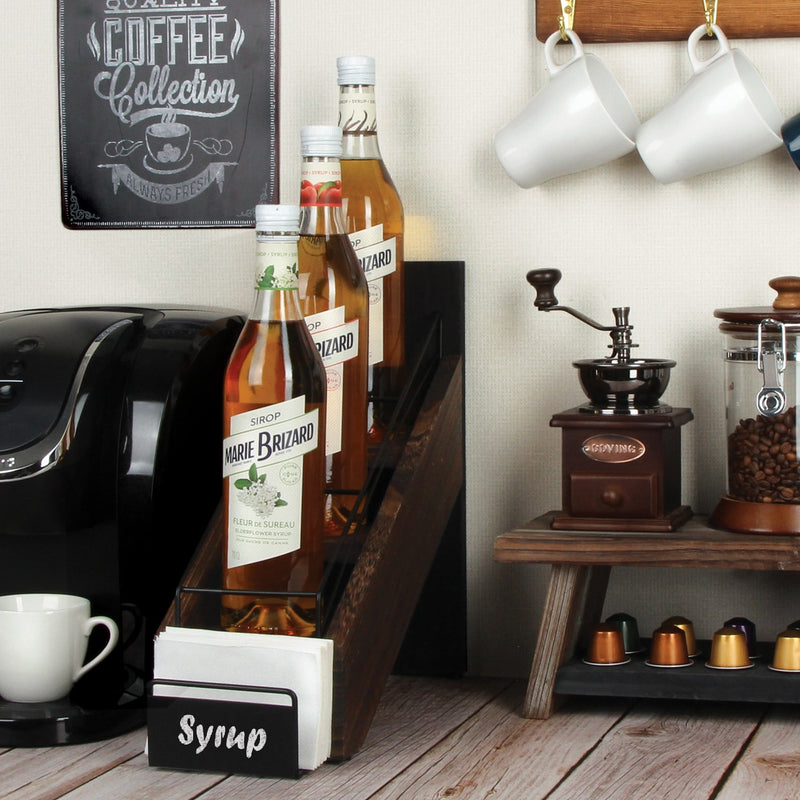 3 Tier Rustic Wood Syrup Bottle Holder with Napkin Storage