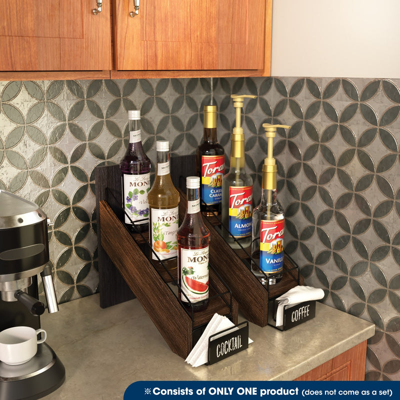 3 Tier Rustic Wood Syrup Bottle Holder with Napkin Storage